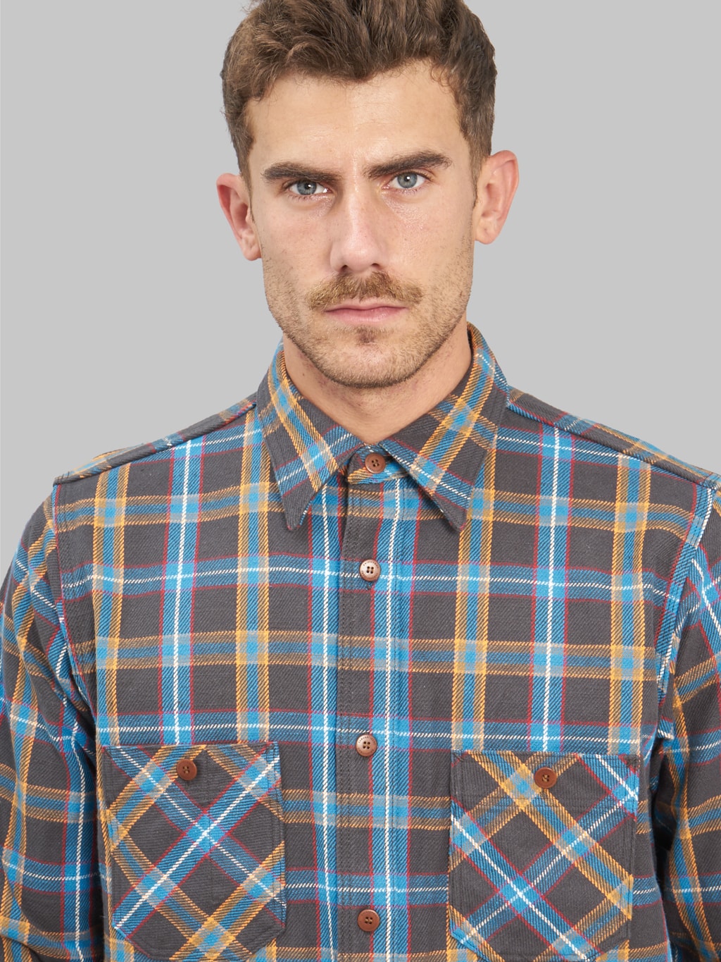 samurai jeans contest flannel work shirt chest details