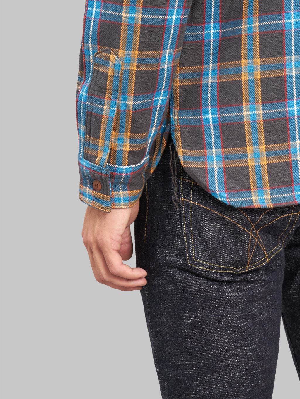 samurai jeans contest flannel work shirt cuff