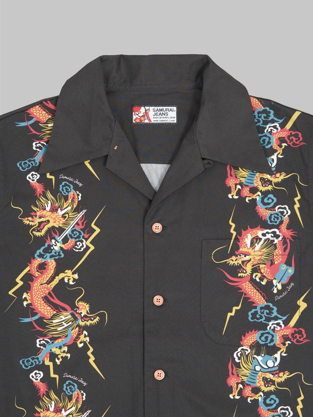 samurai jeans dragon hawaiian shirt black buttons