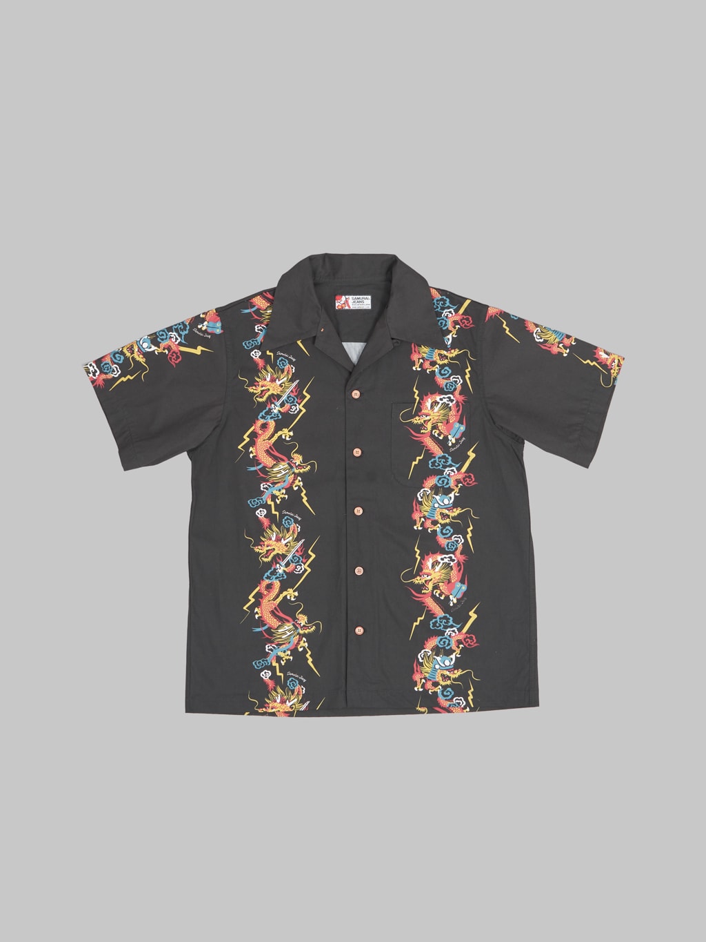 samurai jeans dragon hawaiian shirt black front