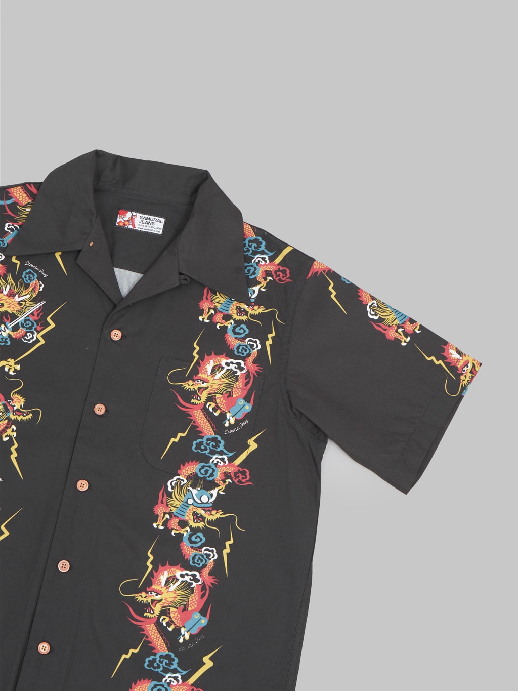 samurai jeans dragon hawaiian shirt black sleeve