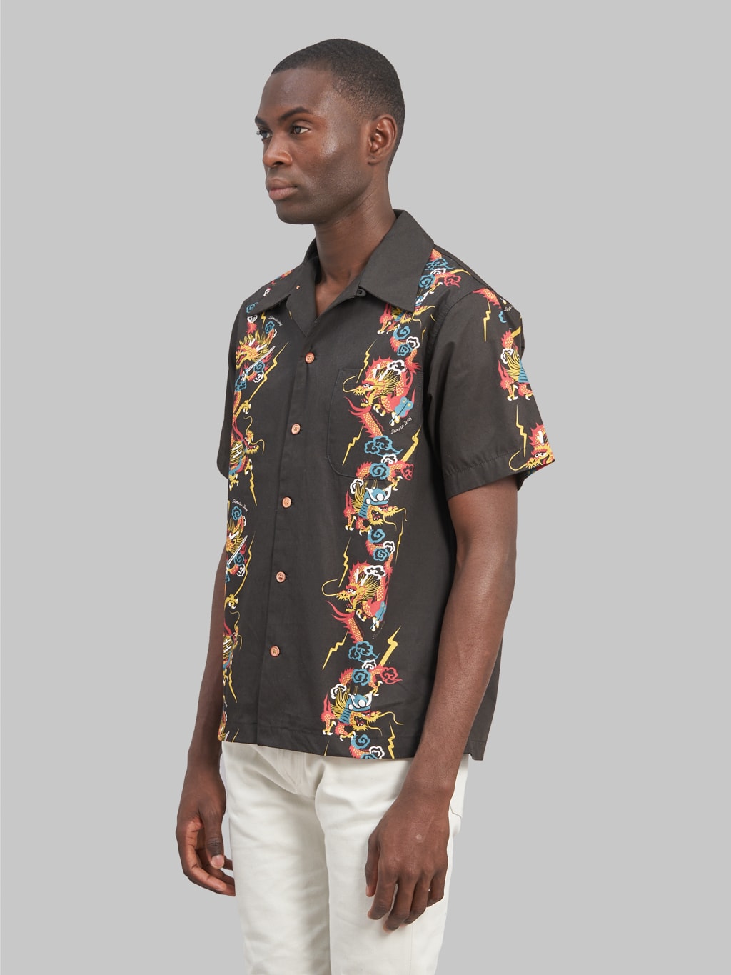 samurai jeans dragon hawaiian shirt black side fit