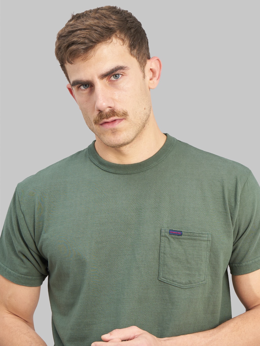 samurai jeans heavyweight pocket plain green  chest details