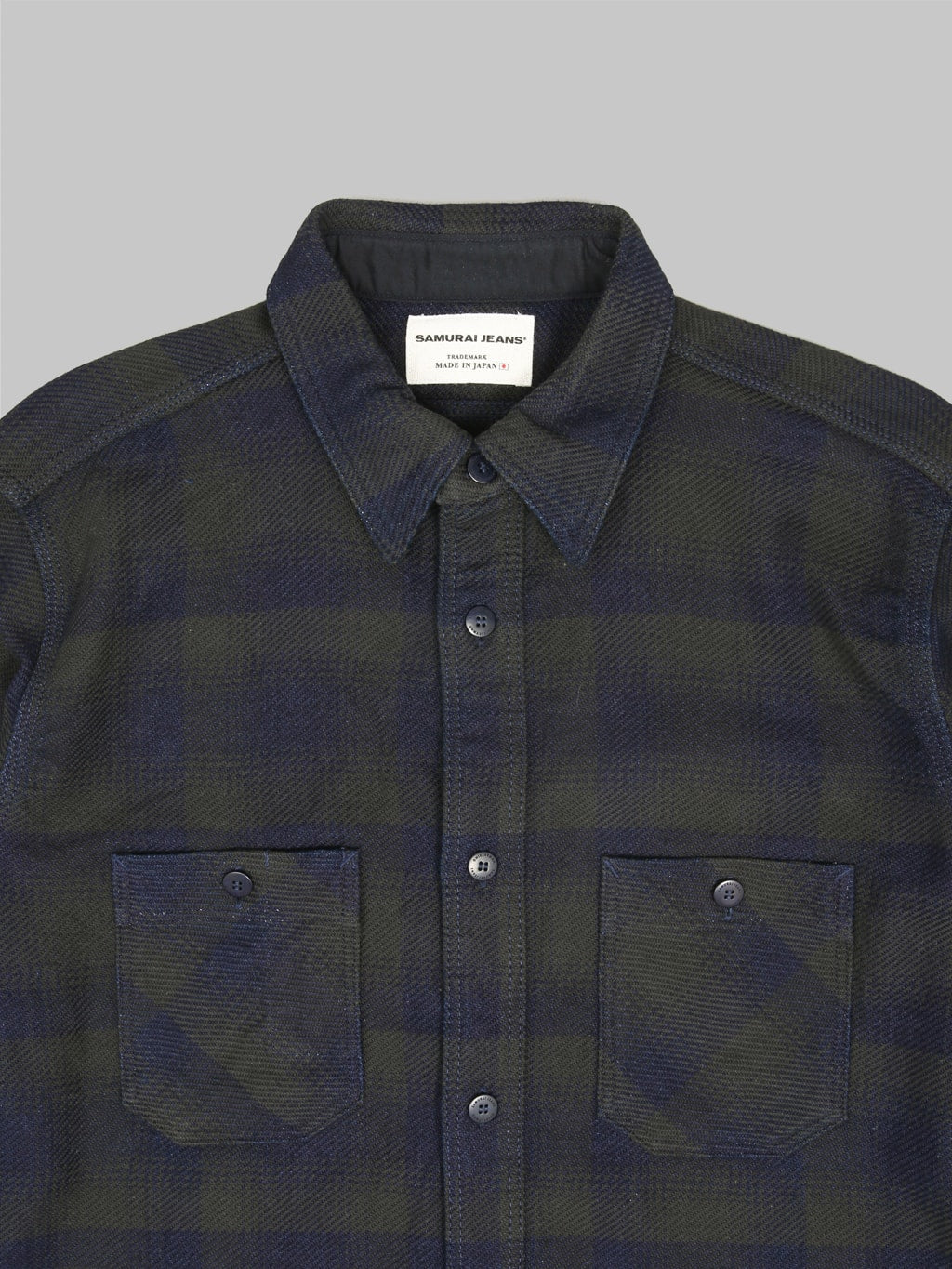 samurai jeans heavyweight rope dyed indigo flannel shirt front pockets