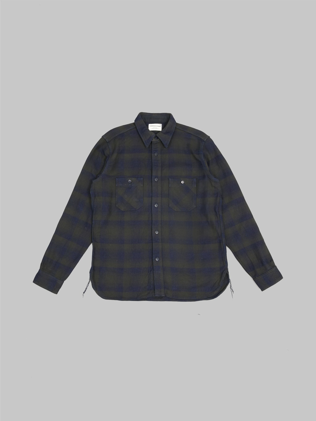 samurai jeans heavyweight rope dyed indigo flannel shirt front