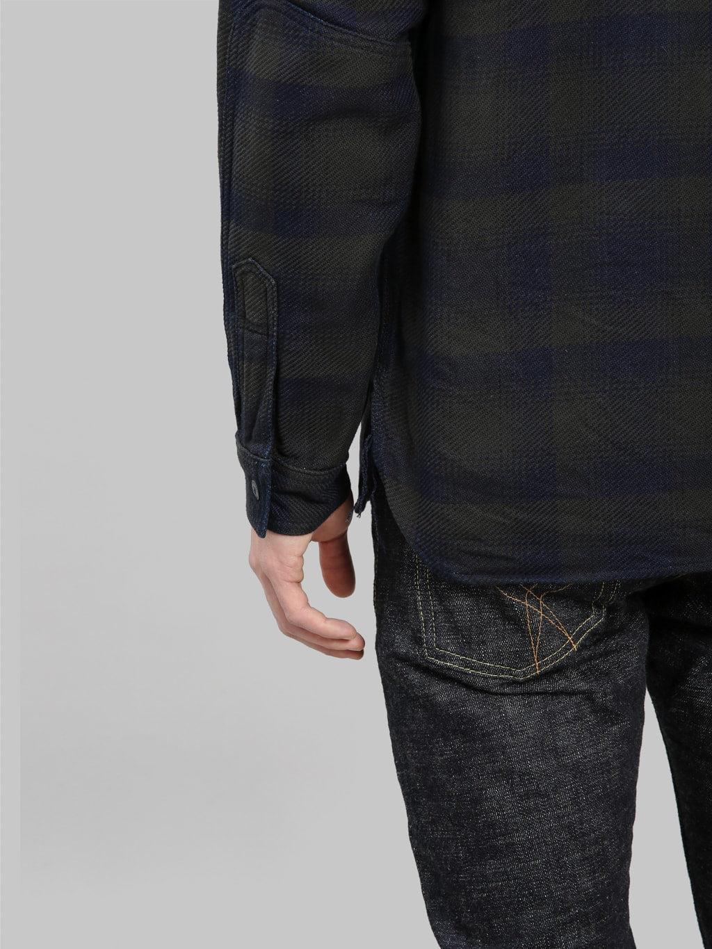 samurai jeans heavyweight rope dyed indigo flannel shirt cuff