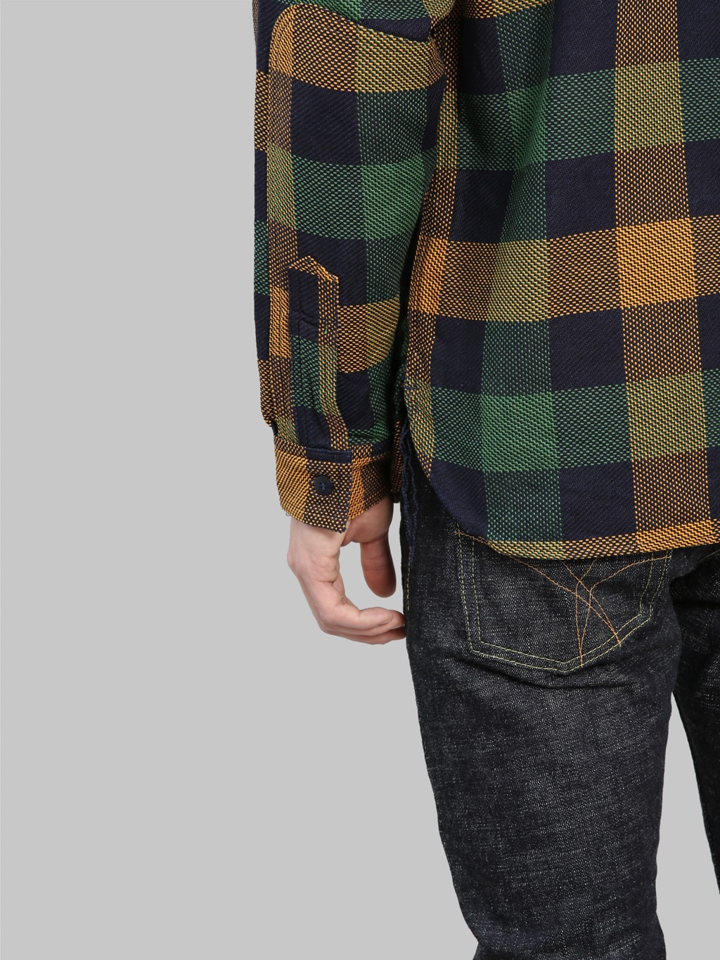 samurai jeans heavyweight flannel shirt indigo orange cuff