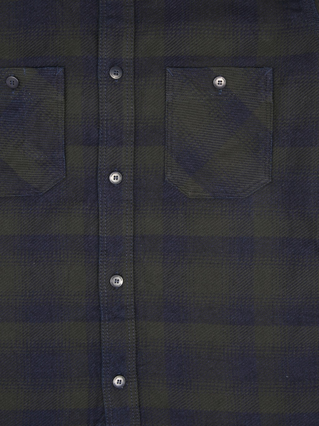 samurai jeans heavyweight rope dyed indigo flannel shirt closeup