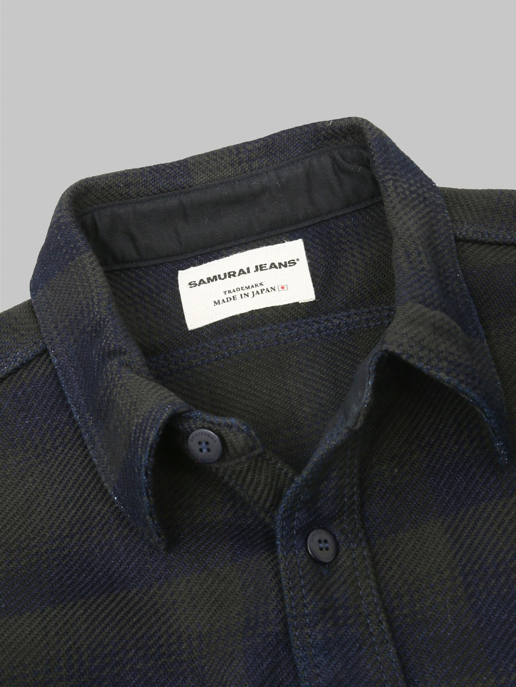 samurai jeans heavyweight rope dyed indigo flannel shirt collar