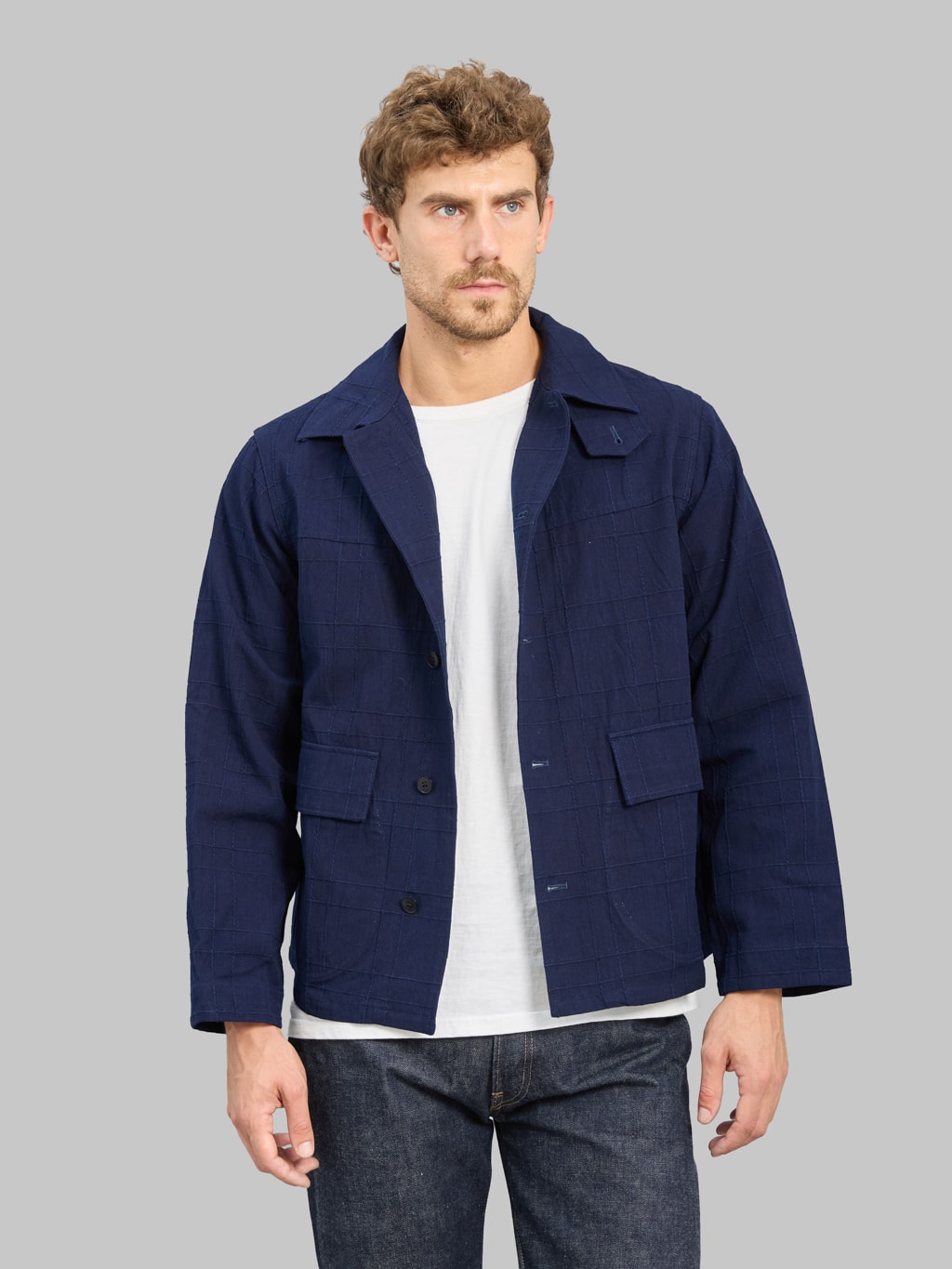 Samurai Jeans SJSJK26-ARS Indigo Sashiko Lattice Dobby Jacket