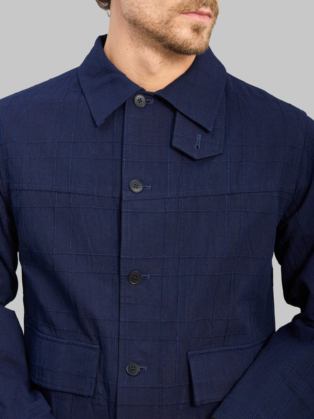 Samurai Jeans SJSJK26-ARS Indigo Sashiko Lattice Dobby Jacket