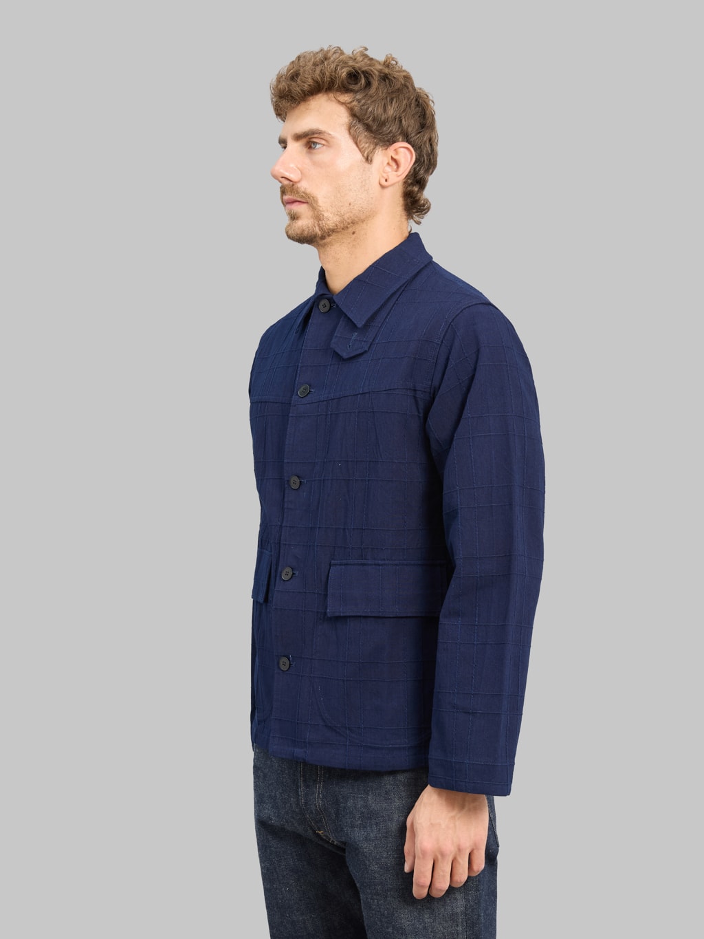 Samurai Jeans SJSJK26-ARS Indigo Sashiko Lattice Dobby Jacket