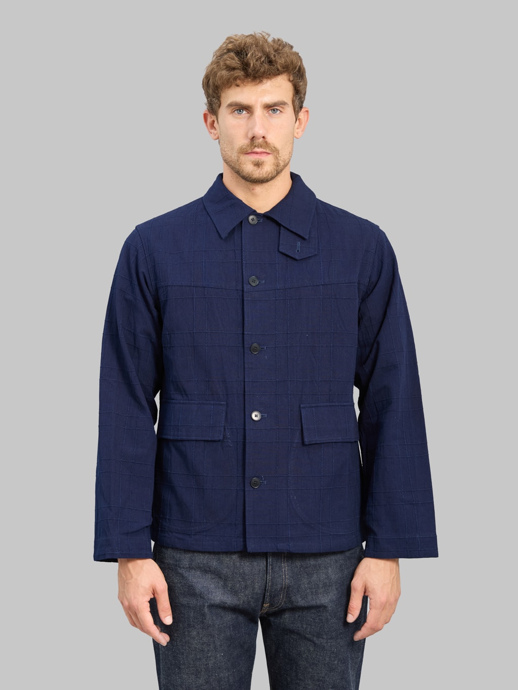 Samurai Jeans SJSJK26-ARS Indigo Sashiko Lattice Dobby Jacket