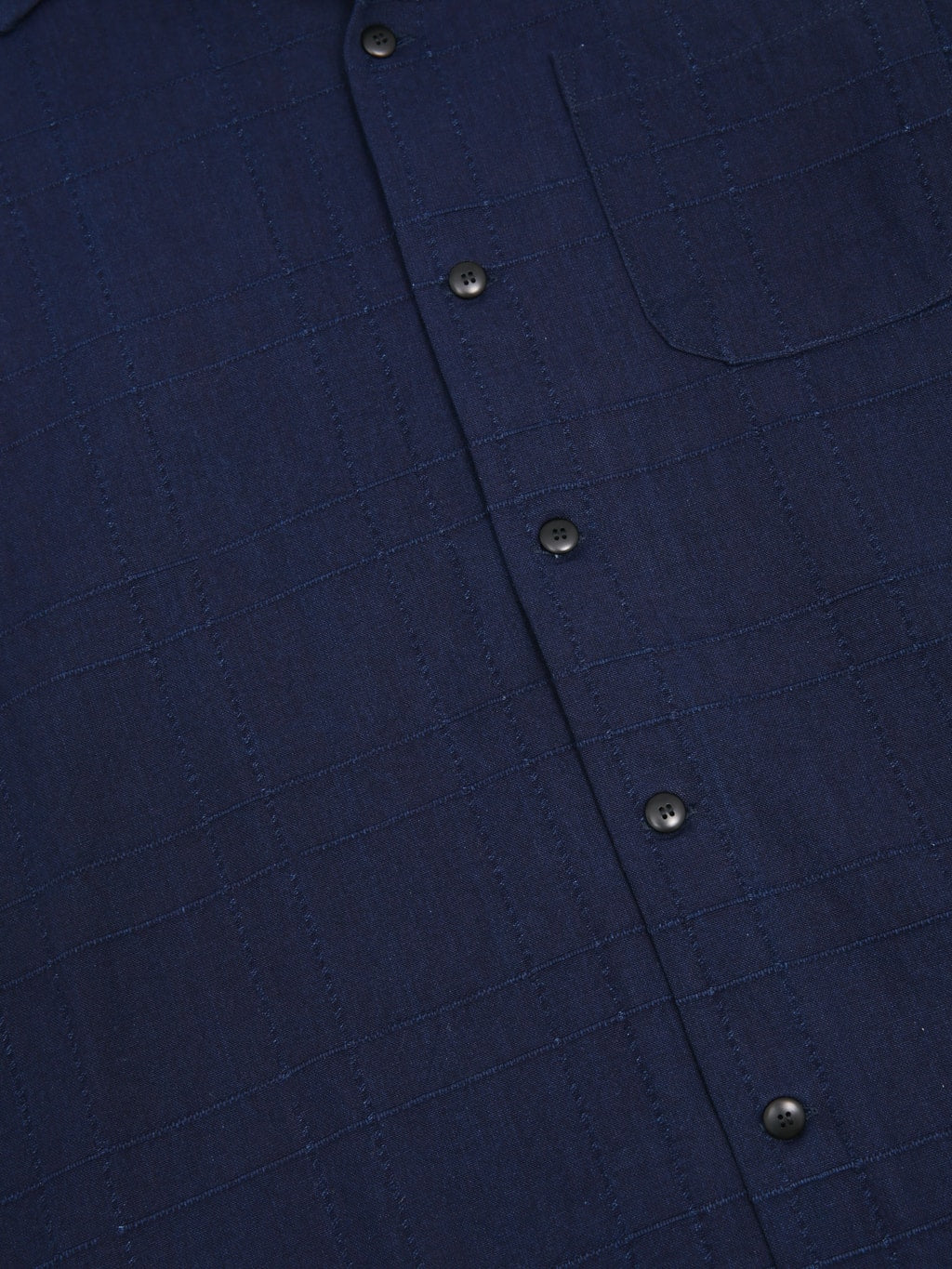 Samurai Jeans SOS26-ARS Indigo Sashiko Lattice Open Collar Shirt