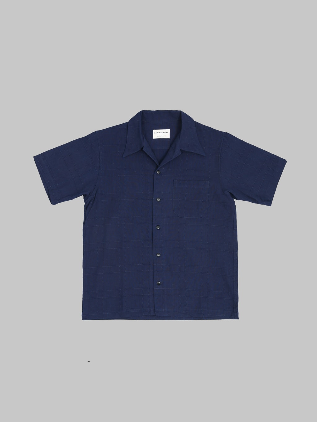 Samurai Jeans SOS26-ARS Indigo Sashiko Lattice Open Collar Shirt