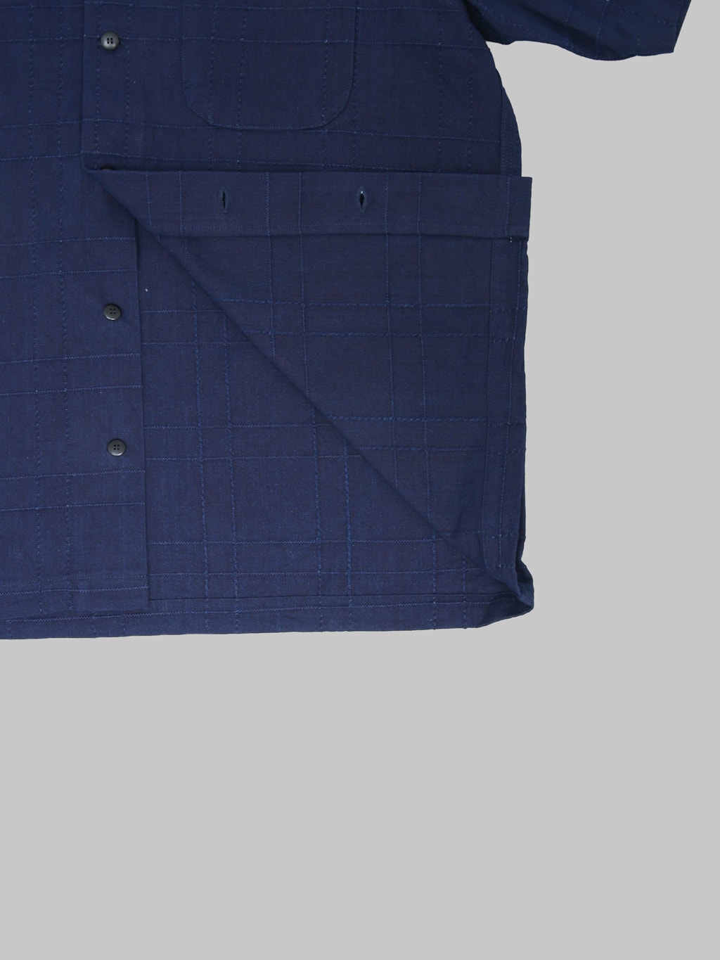 Samurai Jeans SOS26-ARS Indigo Sashiko Lattice Open Collar Shirt
