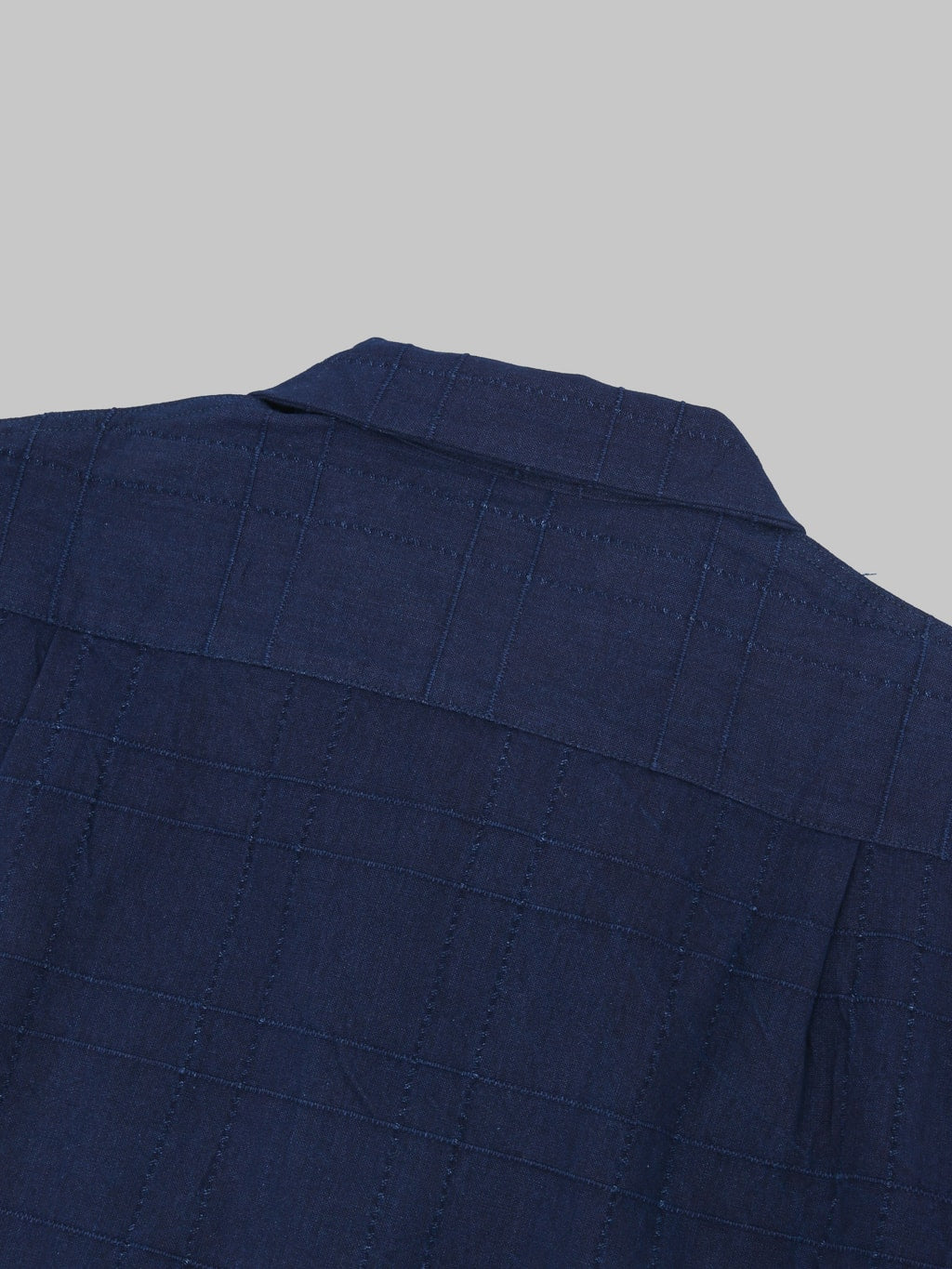 Samurai Jeans SOS26-ARS Indigo Sashiko Lattice Open Collar Shirt