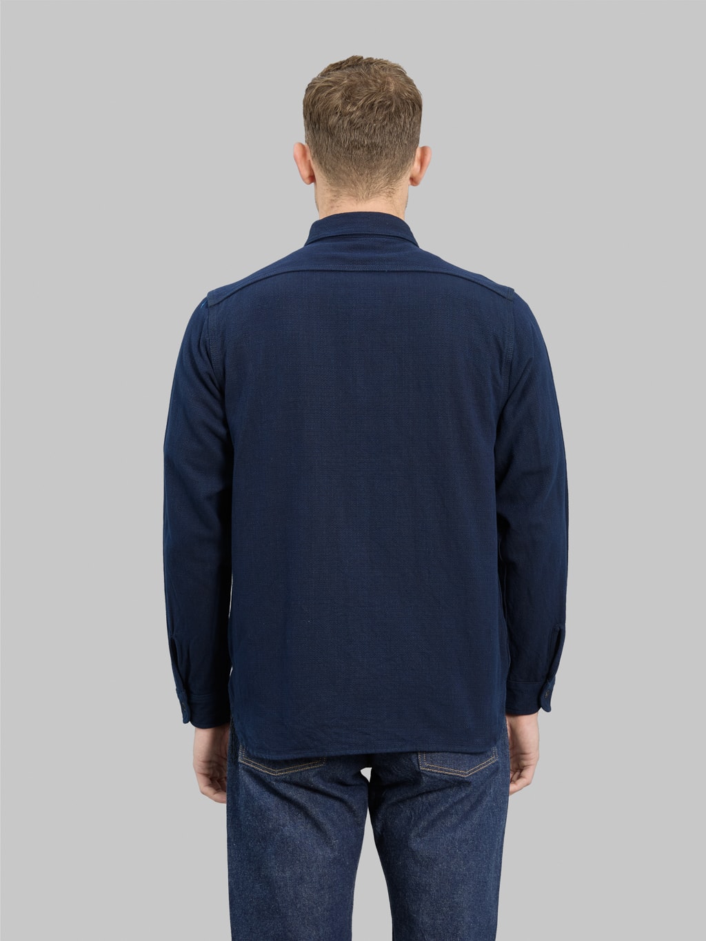 samurai jeans indigo spotted work shirt  back look