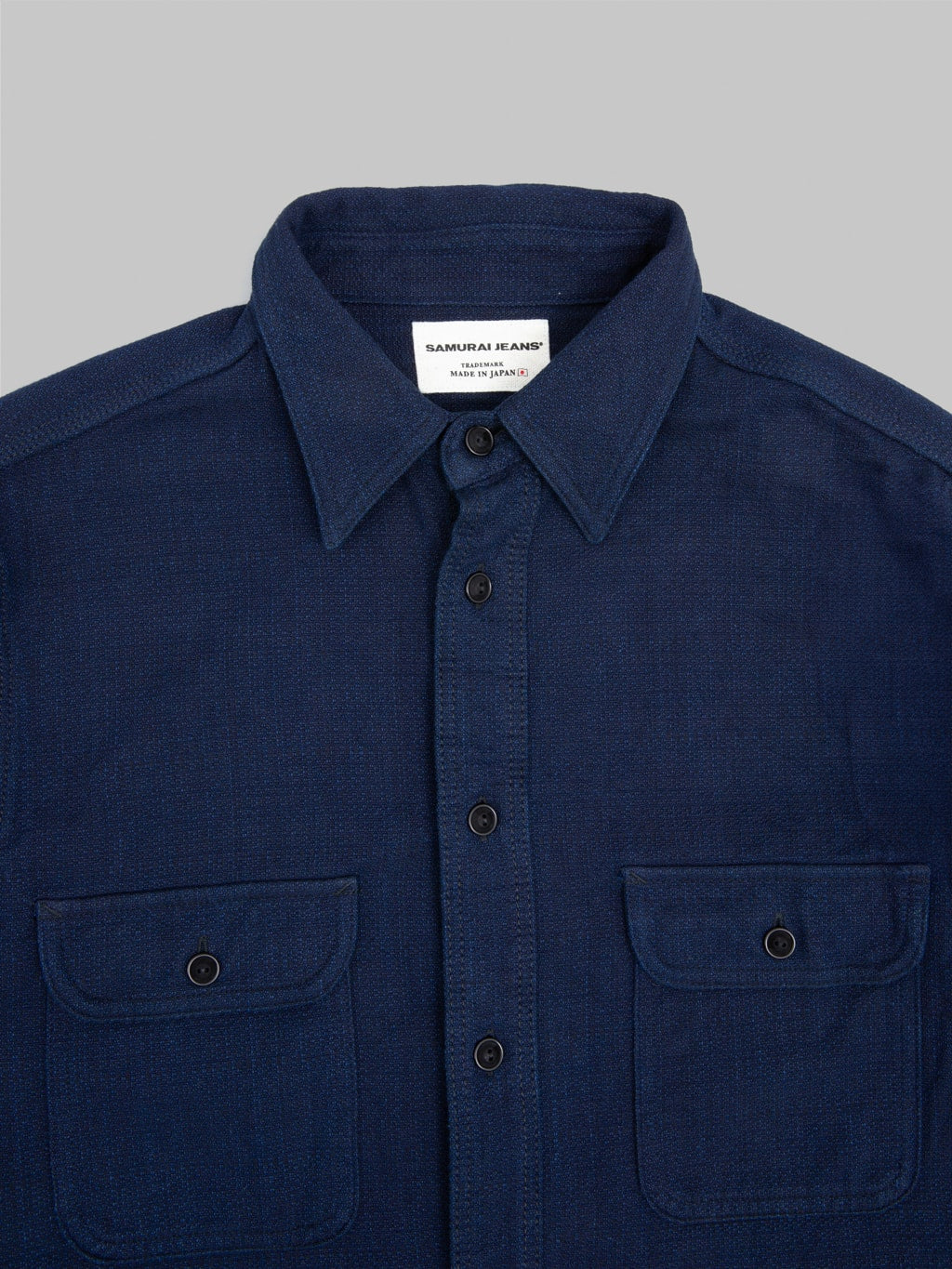 samurai jeans indigo spotted work shirt  chest pockets