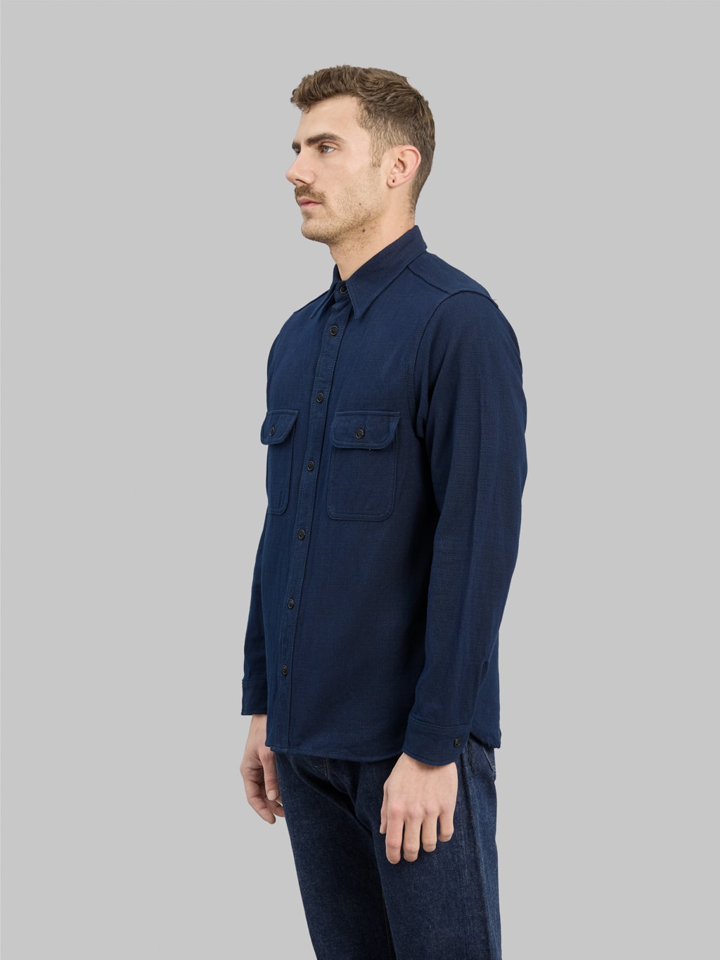 samurai jeans indigo spotted work shirt  side fit