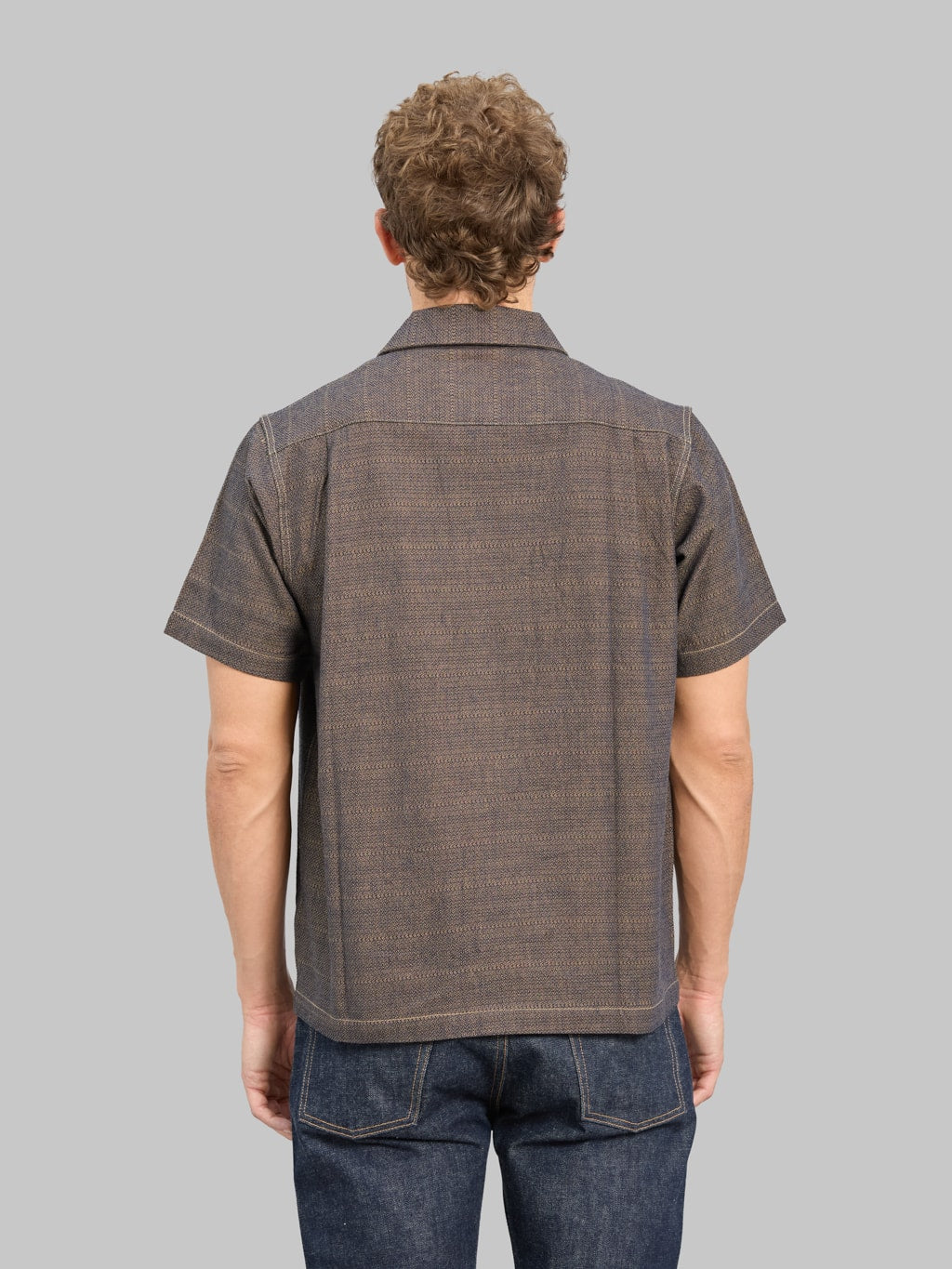 Samurai Jeans SOS26-KSK "Kanoko Aimadara" Open Collar Shirt Indigo Brown