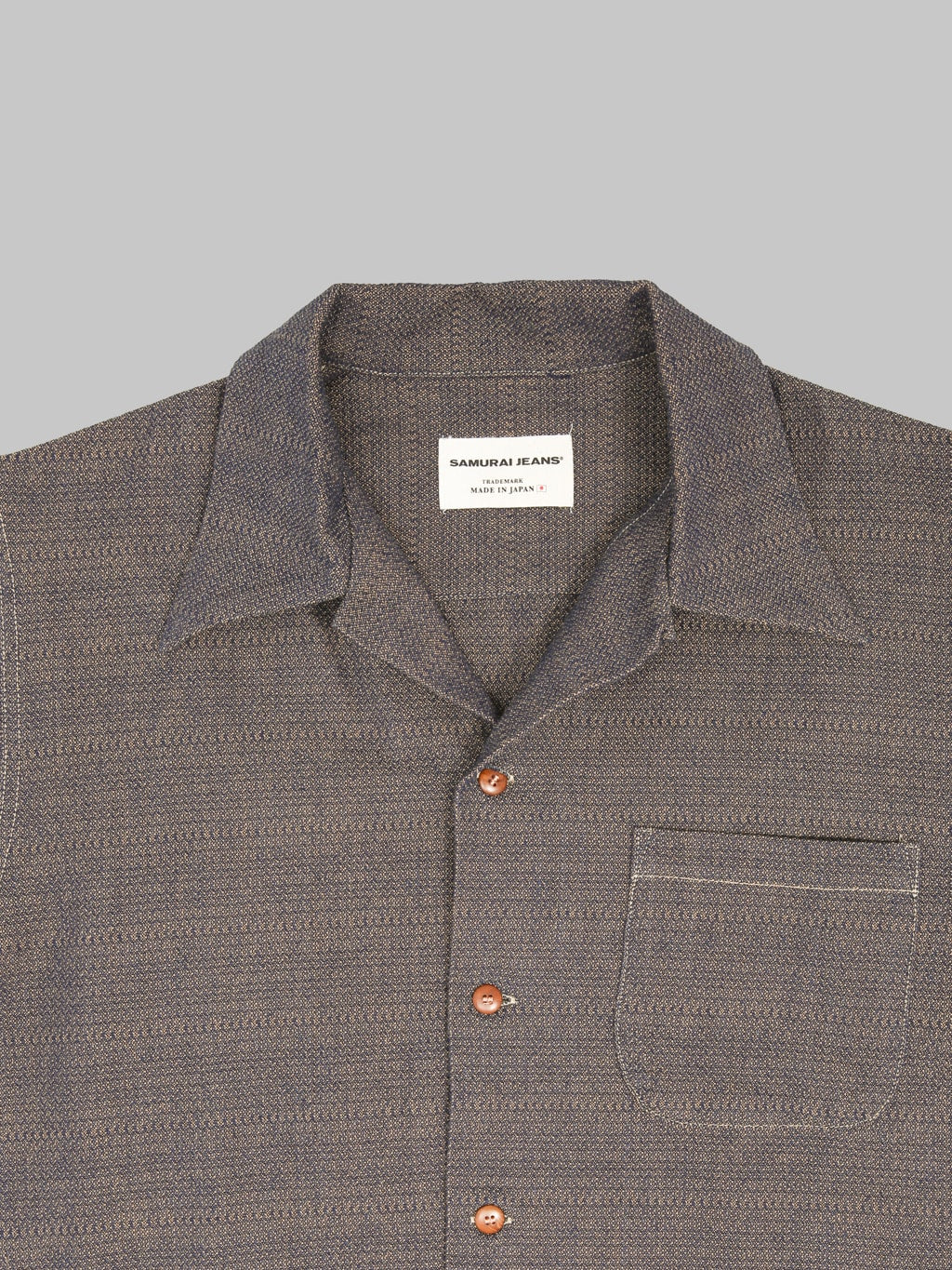 Samurai Jeans SOS26-KSK "Kanoko Aimadara" Open Collar Shirt Indigo Brown
