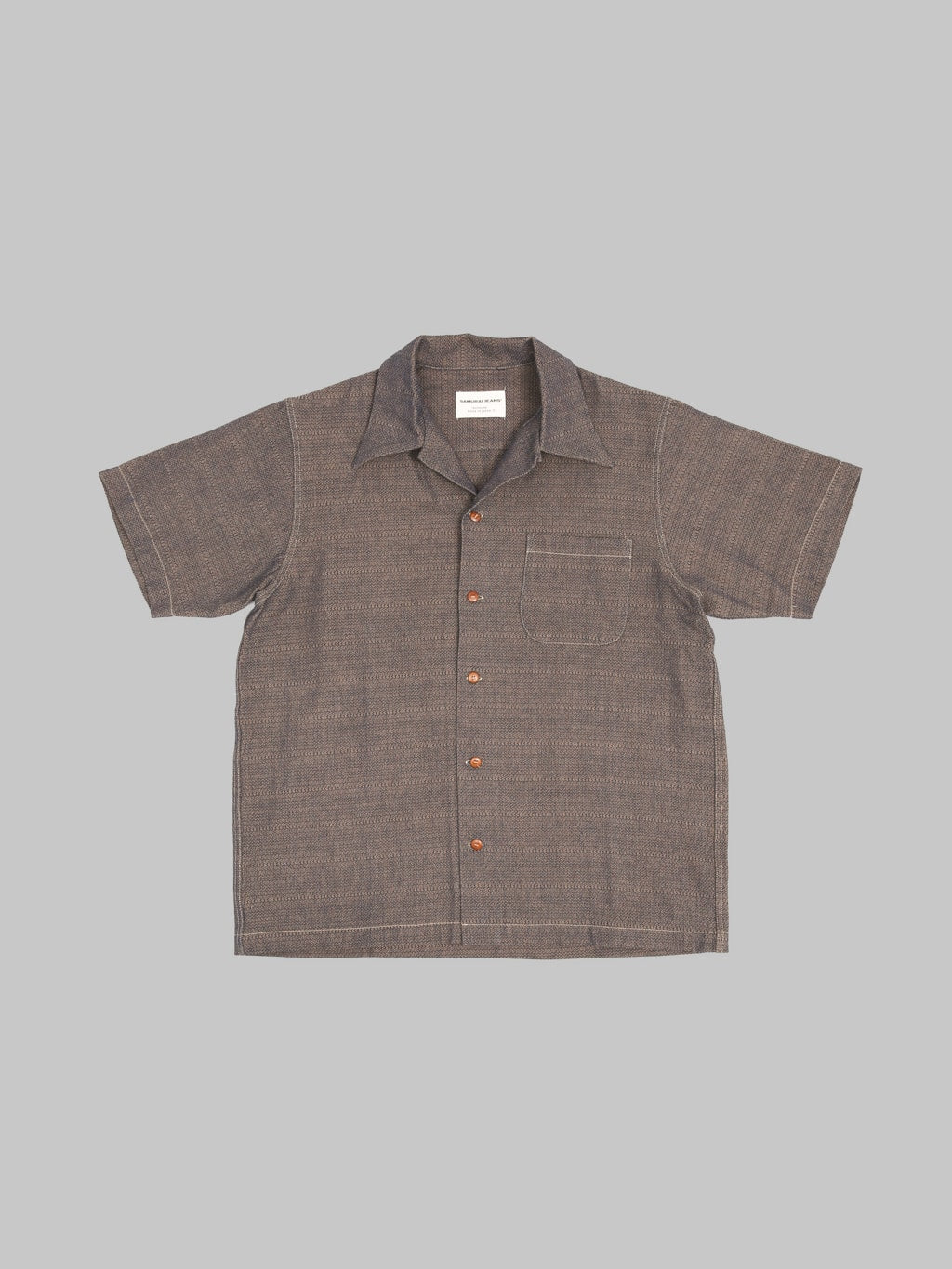 Samurai Jeans SOS26-KSK "Kanoko Aimadara" Open Collar Shirt Indigo Brown
