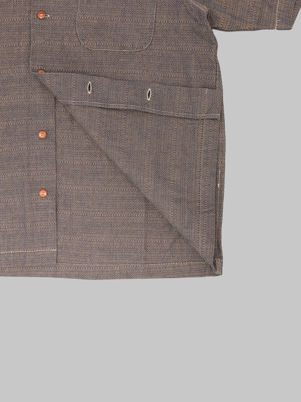 Samurai Jeans SOS26-KSK "Kanoko Aimadara" Open Collar Shirt Indigo Brown