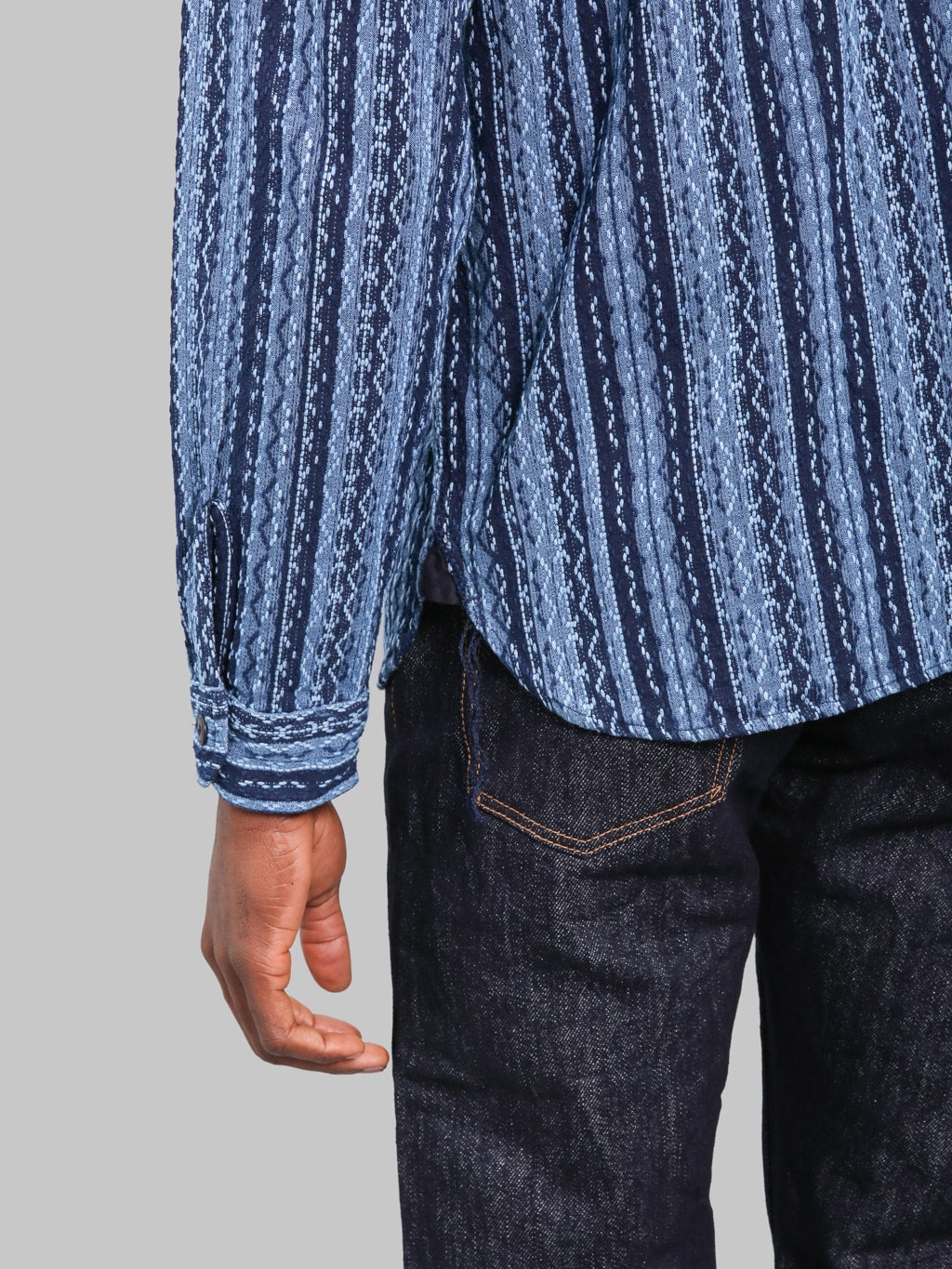 Samurai Jeans SSS25-SKSW Western Cut Natural Indigo Sahiko Stripe Shirt - Redcast Heritage Co.