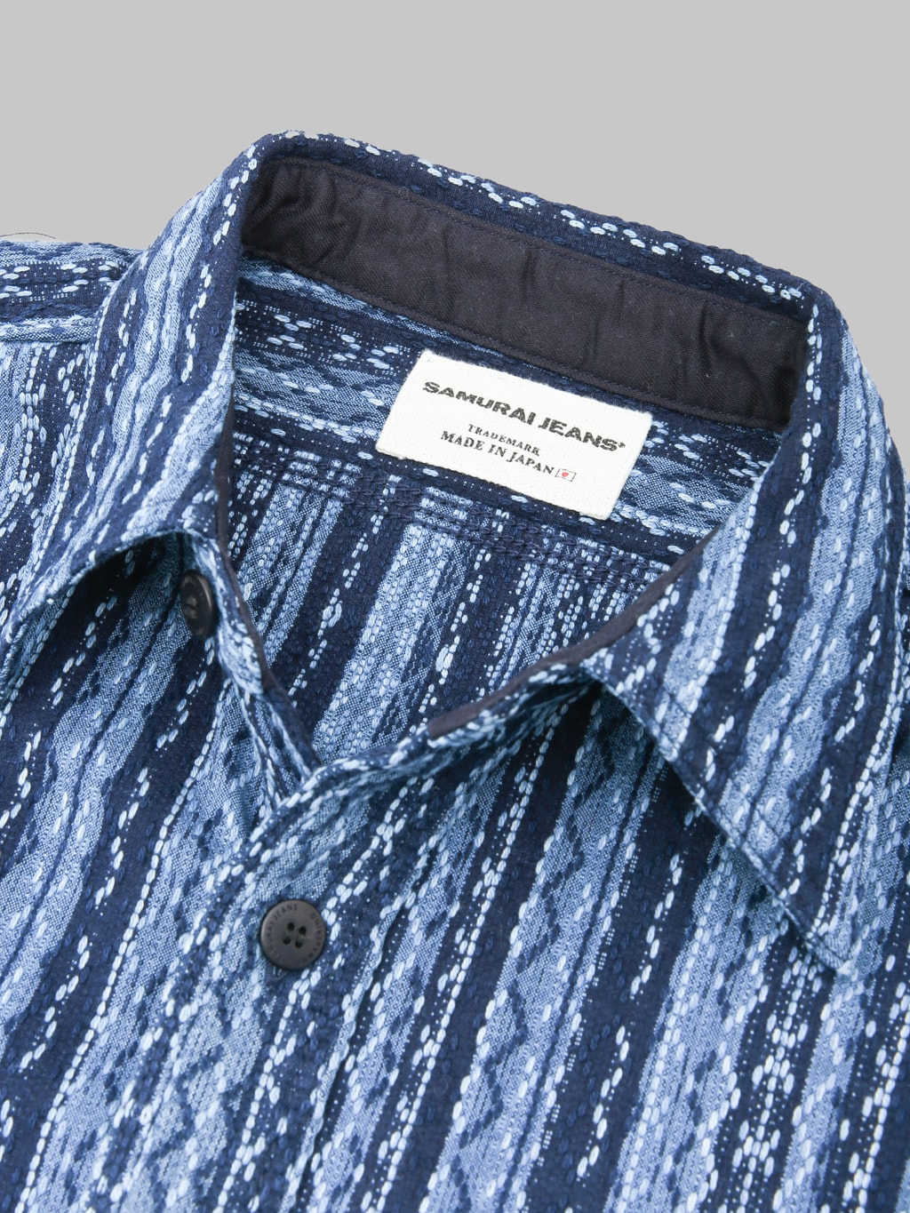 Samurai Jeans SSS25-SKSW Western Cut Natural Indigo Sahiko Stripe Shirt - Redcast Heritage Co.