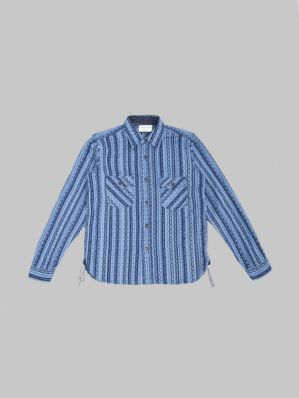 Samurai Jeans SSS25-SKSW Western Cut Natural Indigo Sahiko Stripe Shirt - Redcast Heritage Co.