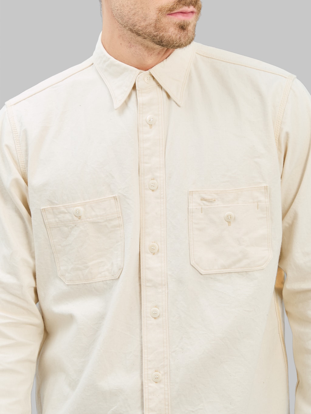 Samurai Jeans SJCBS25W Rain Selvedge Chambray Work Shirt Ecru chest