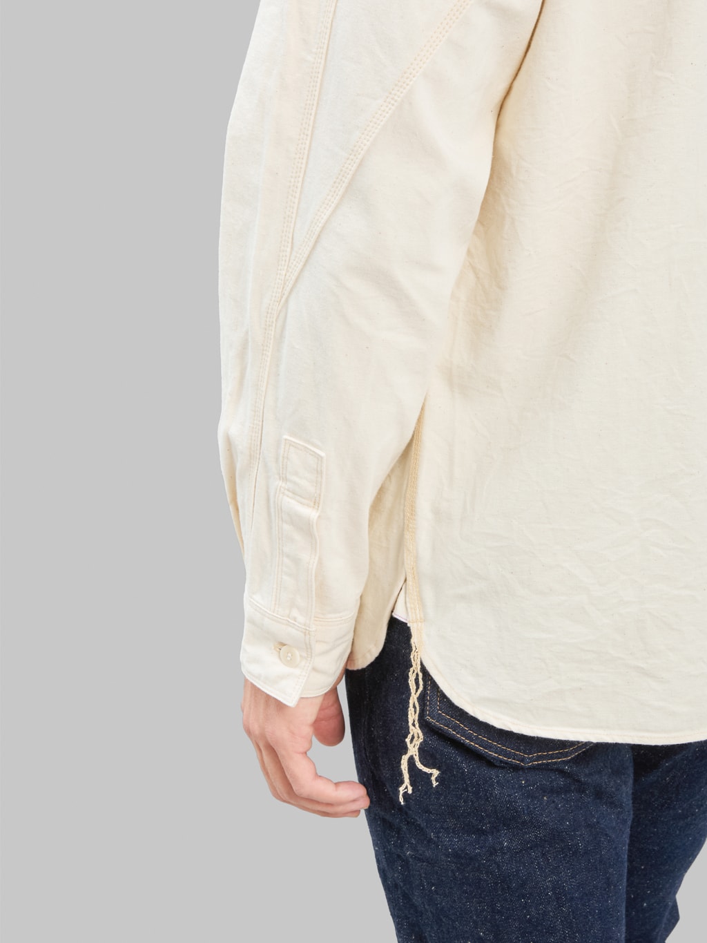 Samurai Jeans SJCBS25W Rain Selvedge Chambray Work Shirt Ecru cuff