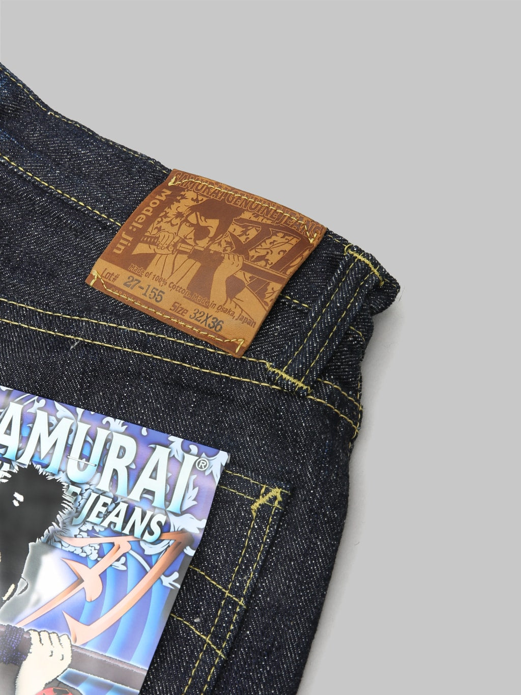 samurai jeans s140vxj jin left hand twill selvedge jeans leather patch