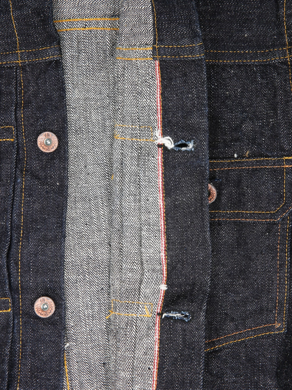 samurai jeans s556vx denim type 1 selvedge jacket closeup