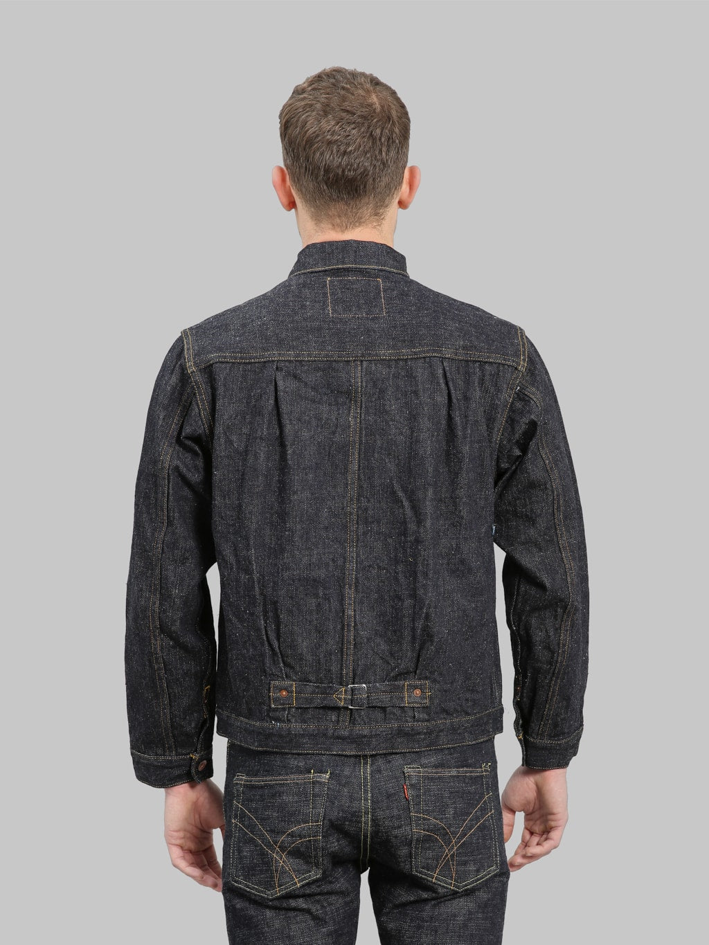 samurai jeans s556vx denim type 1 selvedge jacket back look