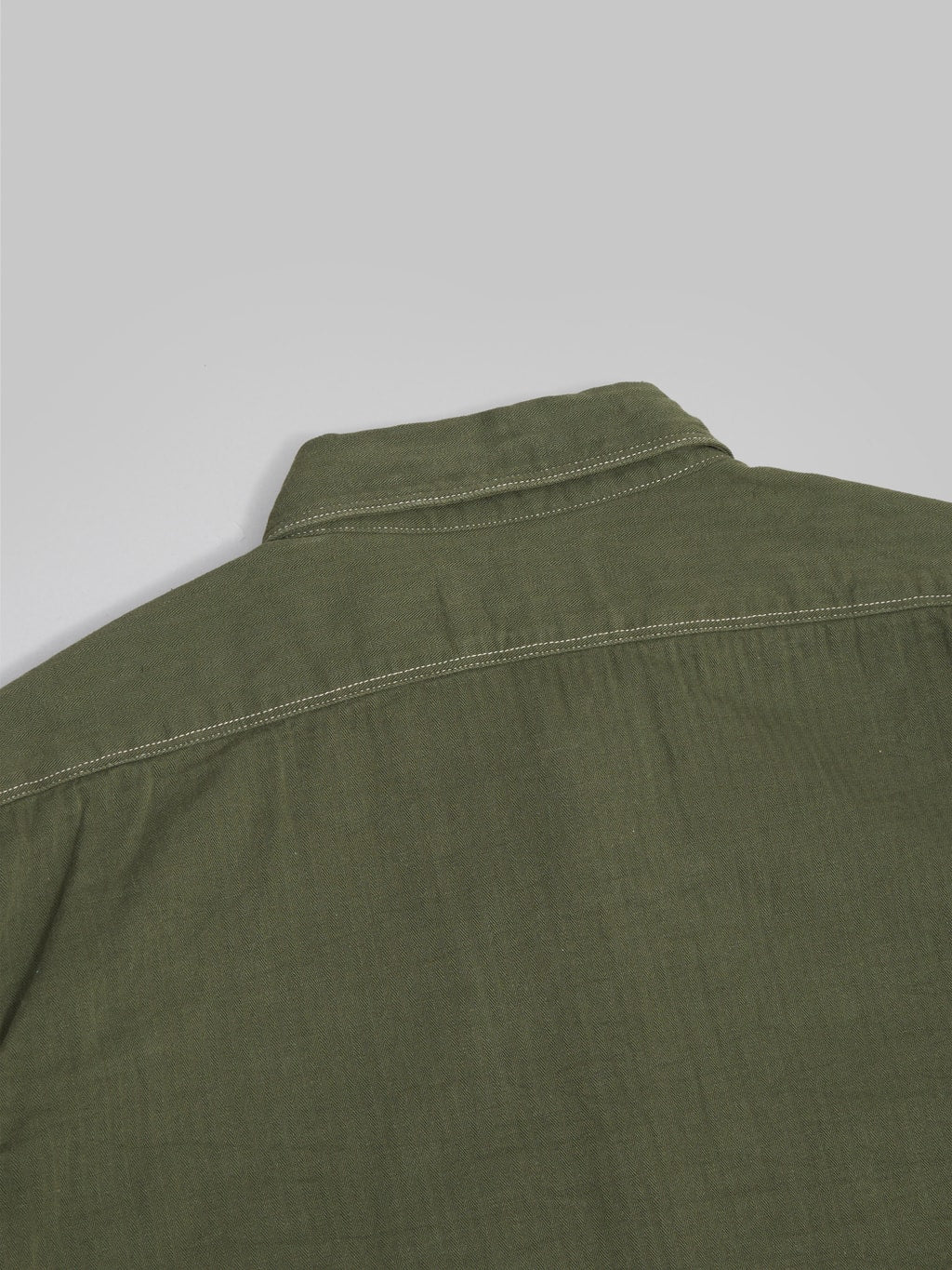 samurai jeans selevdge herringbone shirt olive back collar