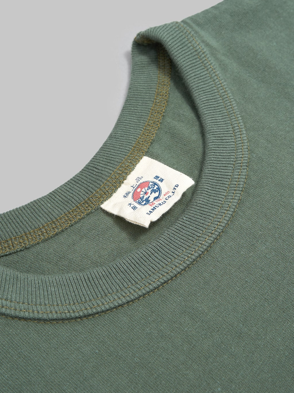 samurai jeans solid plain heavyweight tshirt moss triple stitch collar