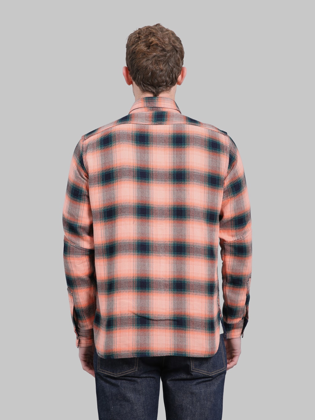 Samurai Jeans SIN25-01W Western Cut Rope Dyed Indigo Flannel Shirt Pink