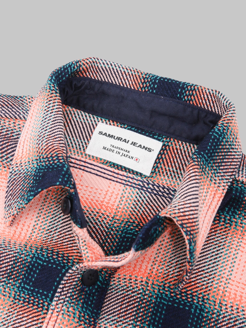 Samurai Jeans SIN25-01W Western Cut Rope Dyed Indigo Flannel Shirt Pink