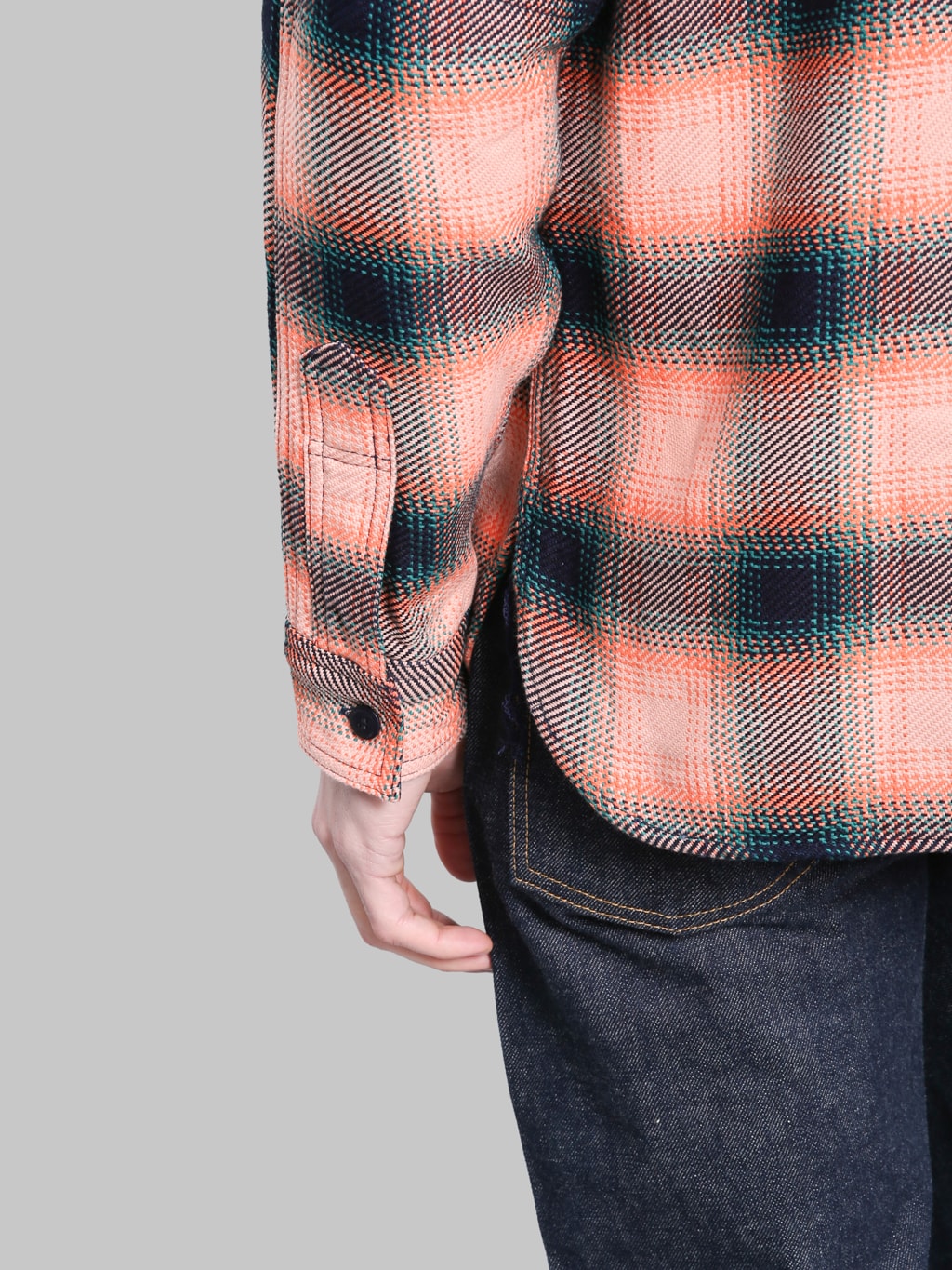 Samurai Jeans SIN25-01W Western Cut Rope Dyed Indigo Flannel Shirt Pink