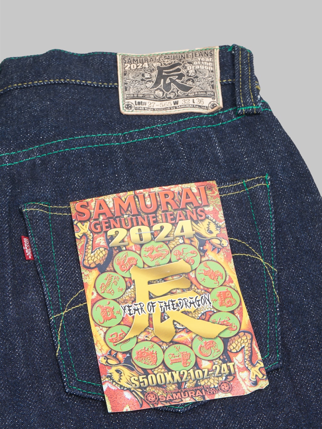 samurai s500xx21oz year of the dragon regular straight selvedge jeans pocket flasher