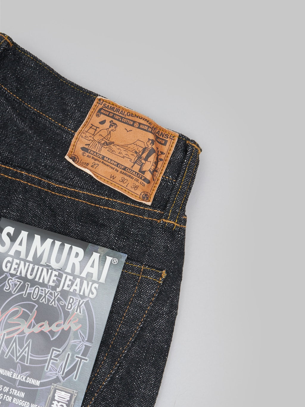 samurai s710xxbk sulfide black denim slim straight selvedge jeans leather patch