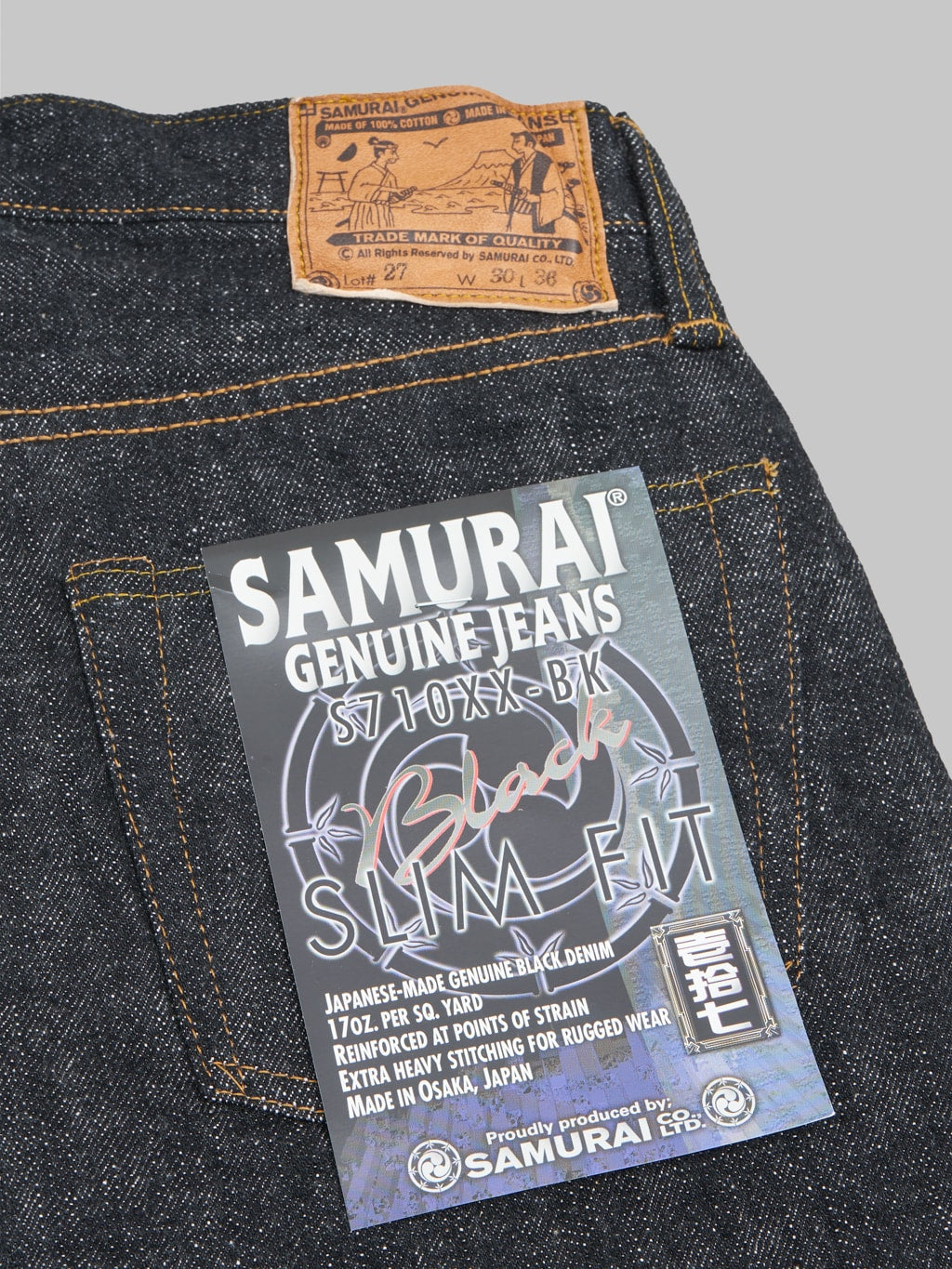 samurai s710xxbk sulfide black denim slim straight selvedge jeans  pocket flasher