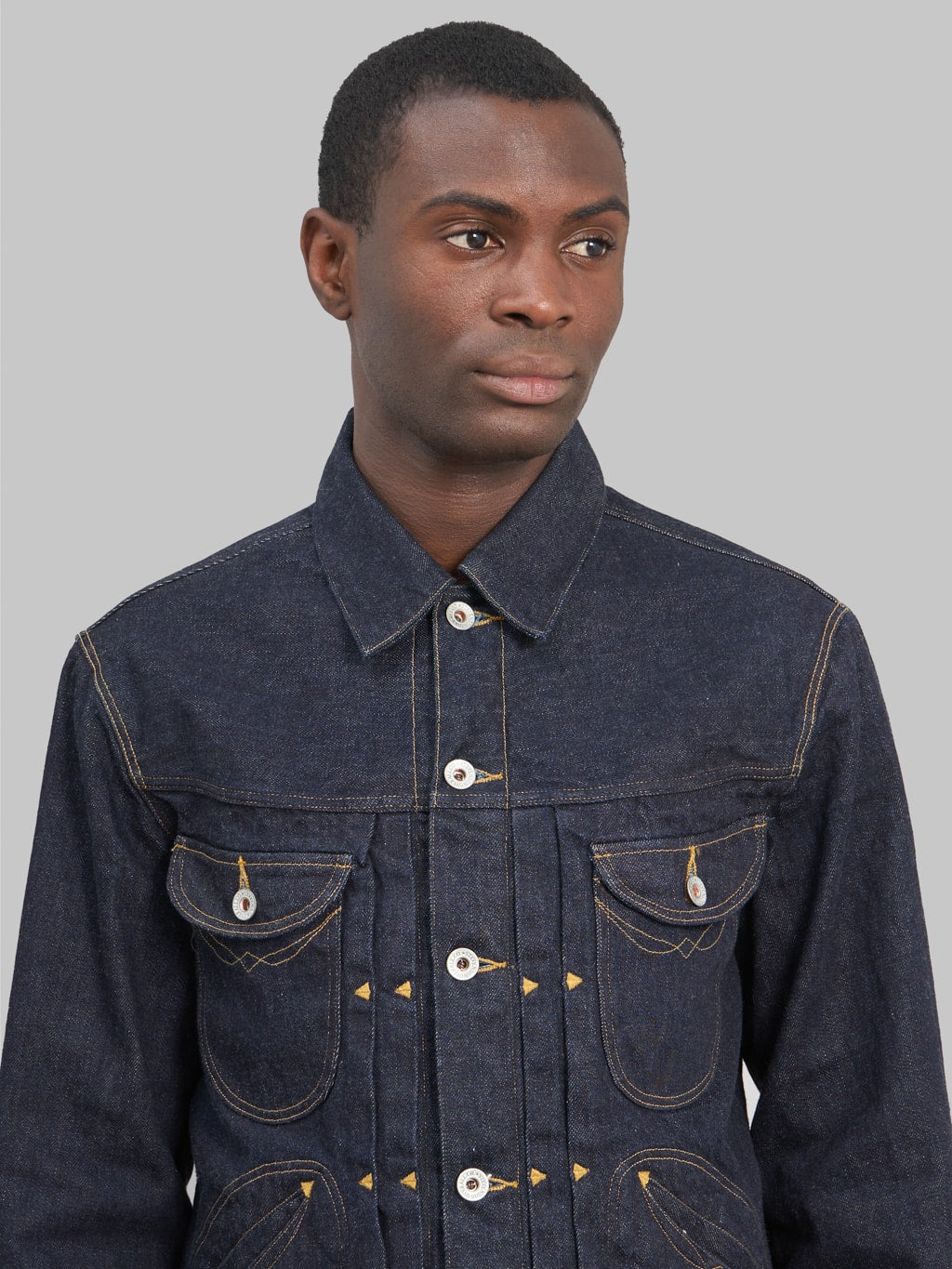 stevenson overall stockman cowboy indigo denim jacket front details