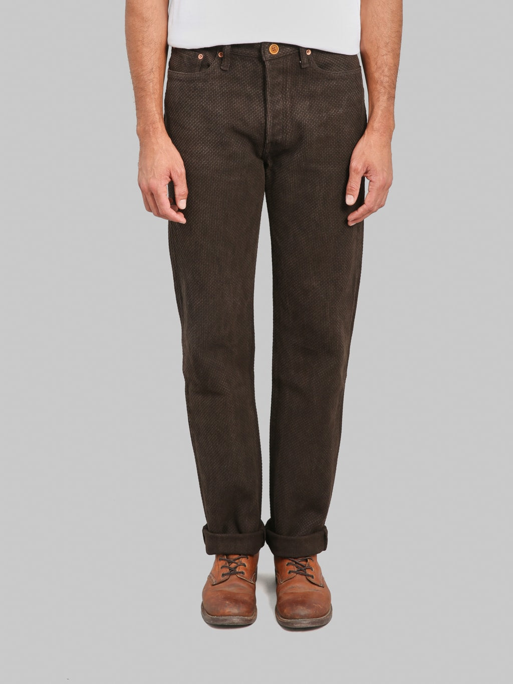 Studio D'Artisan 1914 17oz Amami Mud Dyed Sashiko Jeans Dark Brown
