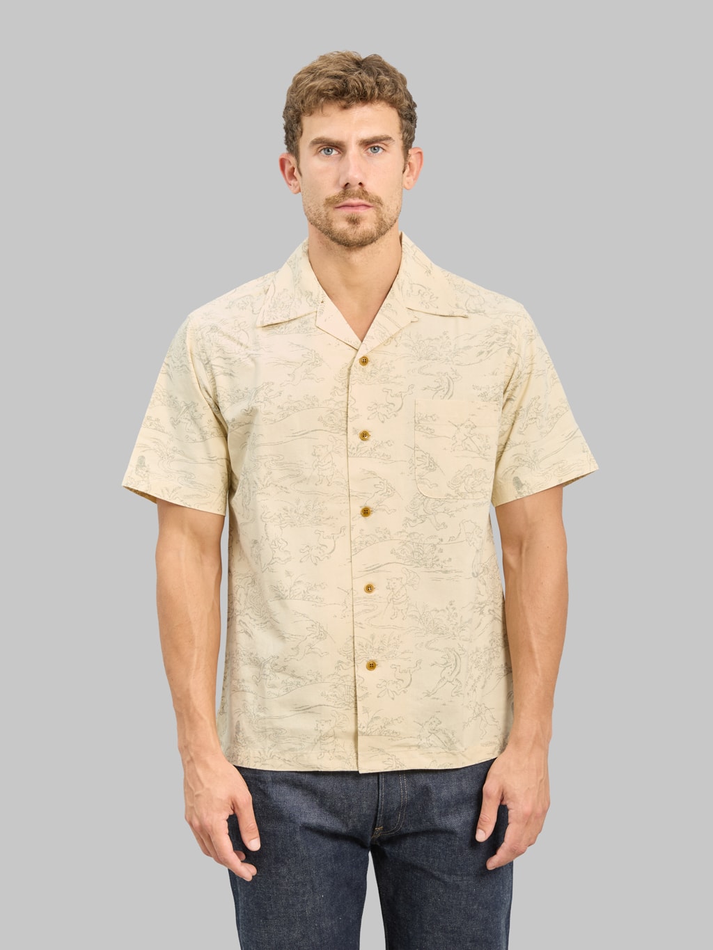 Studio D'Artisan 5736 Choju-Giga Open Collar Shirt Ivory | Made in