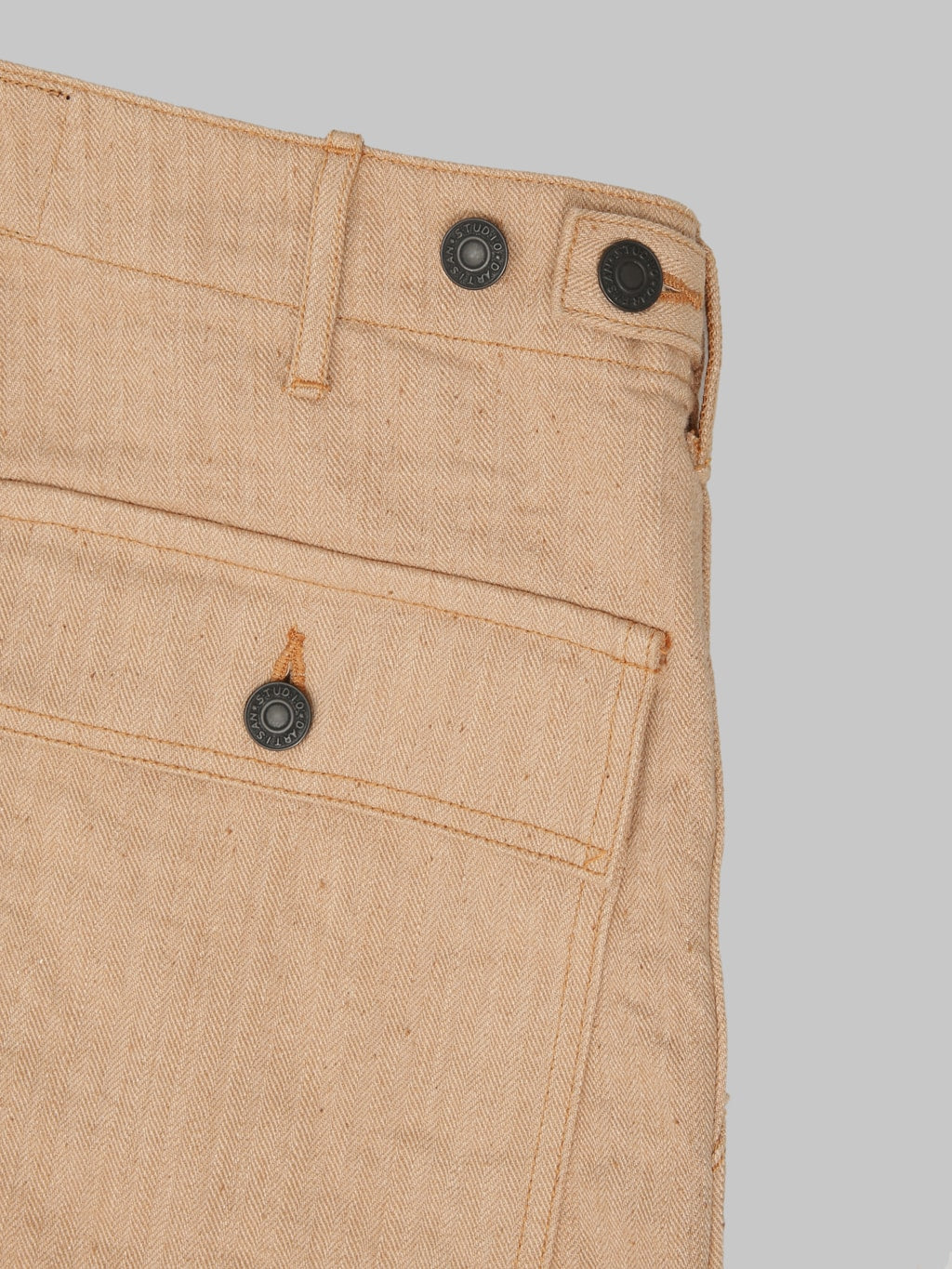 Studio DArtisan 1917 Fox Cotton Baker Pants Brown branded buttons