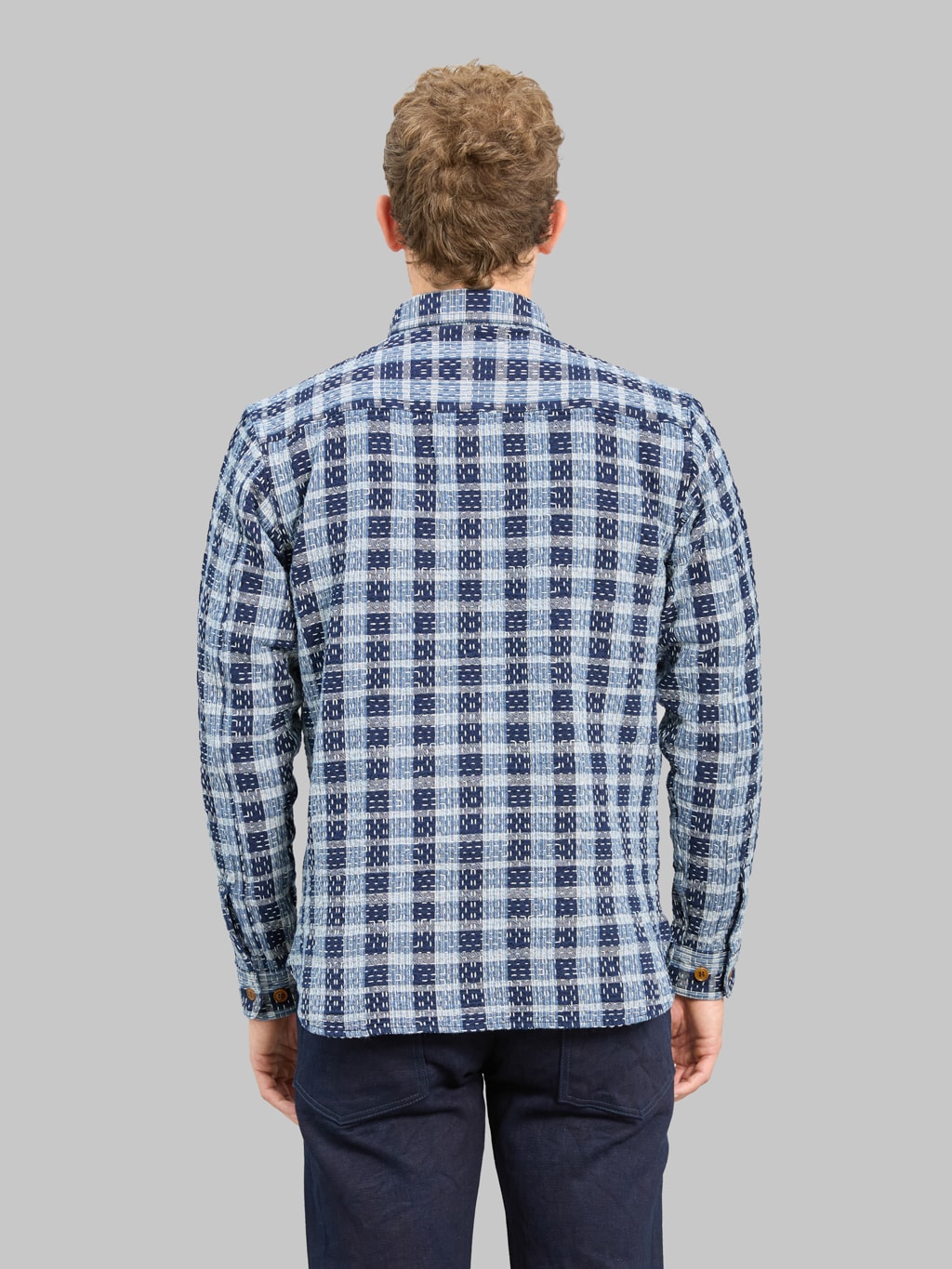 Studio D'Artisan 5737 Indigo Plaid Noragi Boro Sashiko Work Shirt