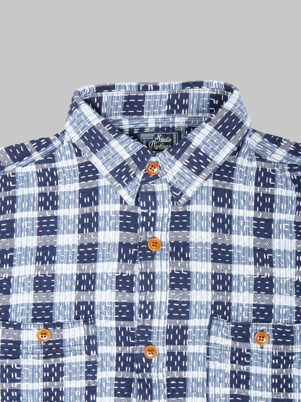Studio D'Artisan 5737 Indigo Plaid Noragi Boro Sashiko Work Shirt